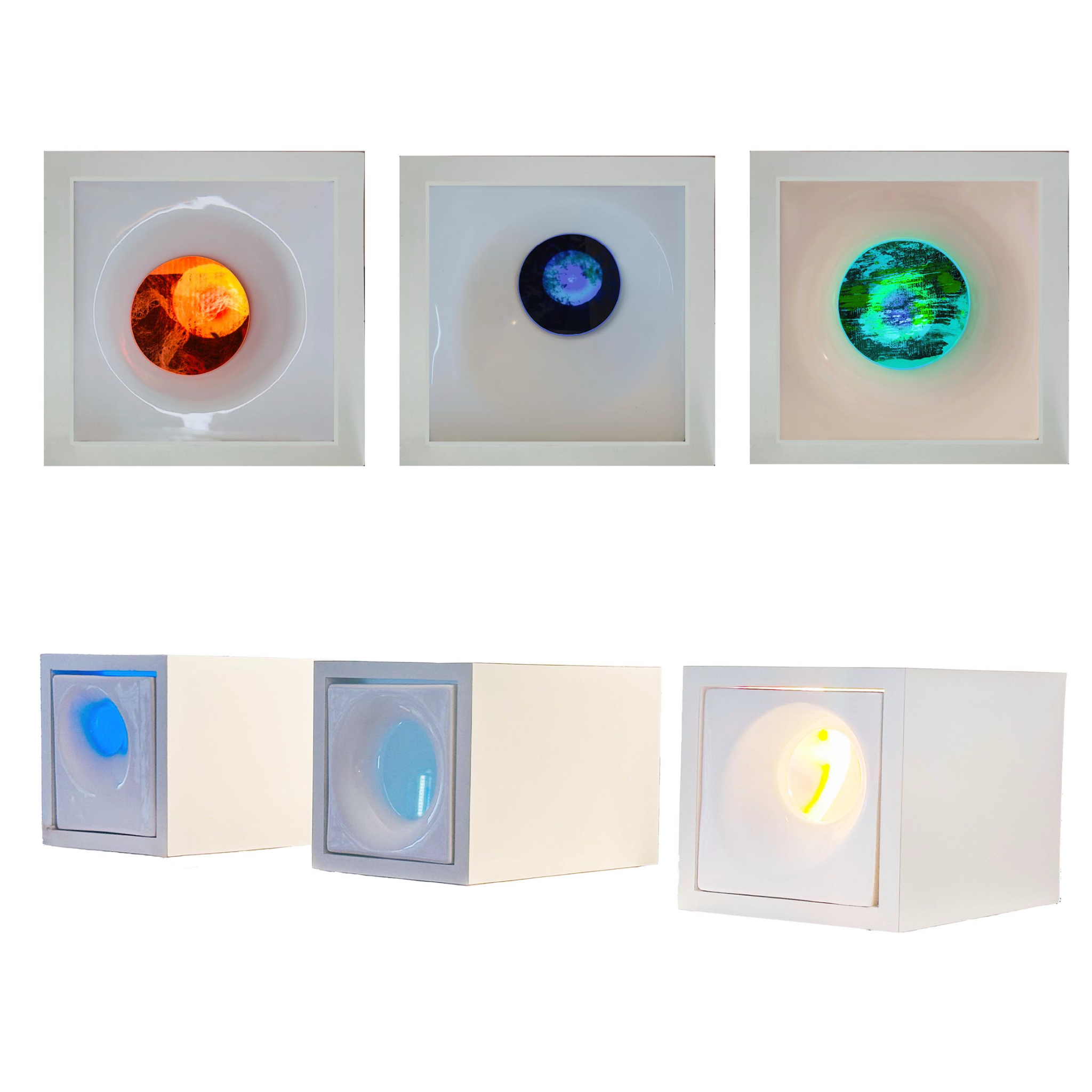 Conjunto de seis caixas iluminadas